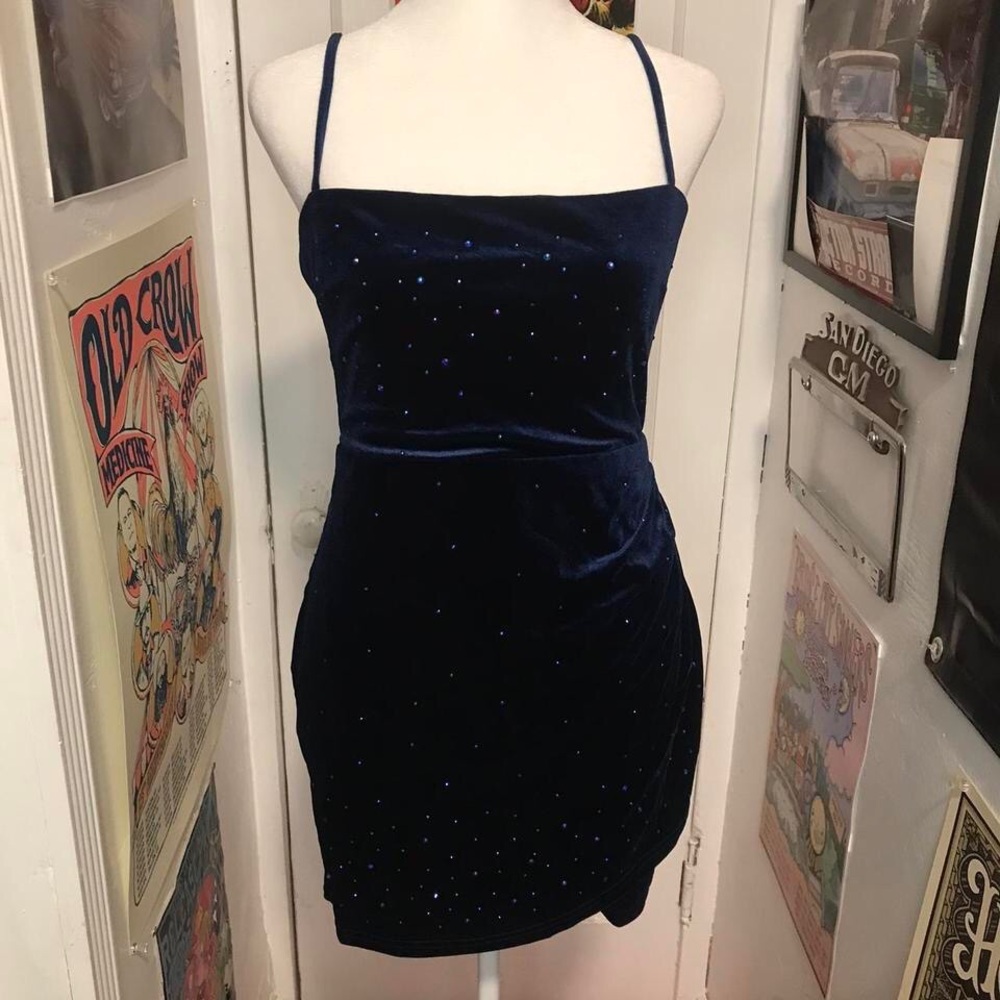 Sapphire Blue Body Con Velvet Velour Dress. Whimsygoth, Windsor, Fairycore, Cute